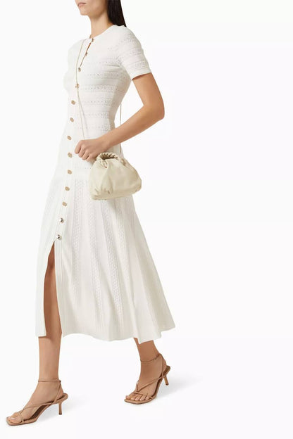 SD Milona White Short Sleeve Viscose-blend Knit Midi Dress
