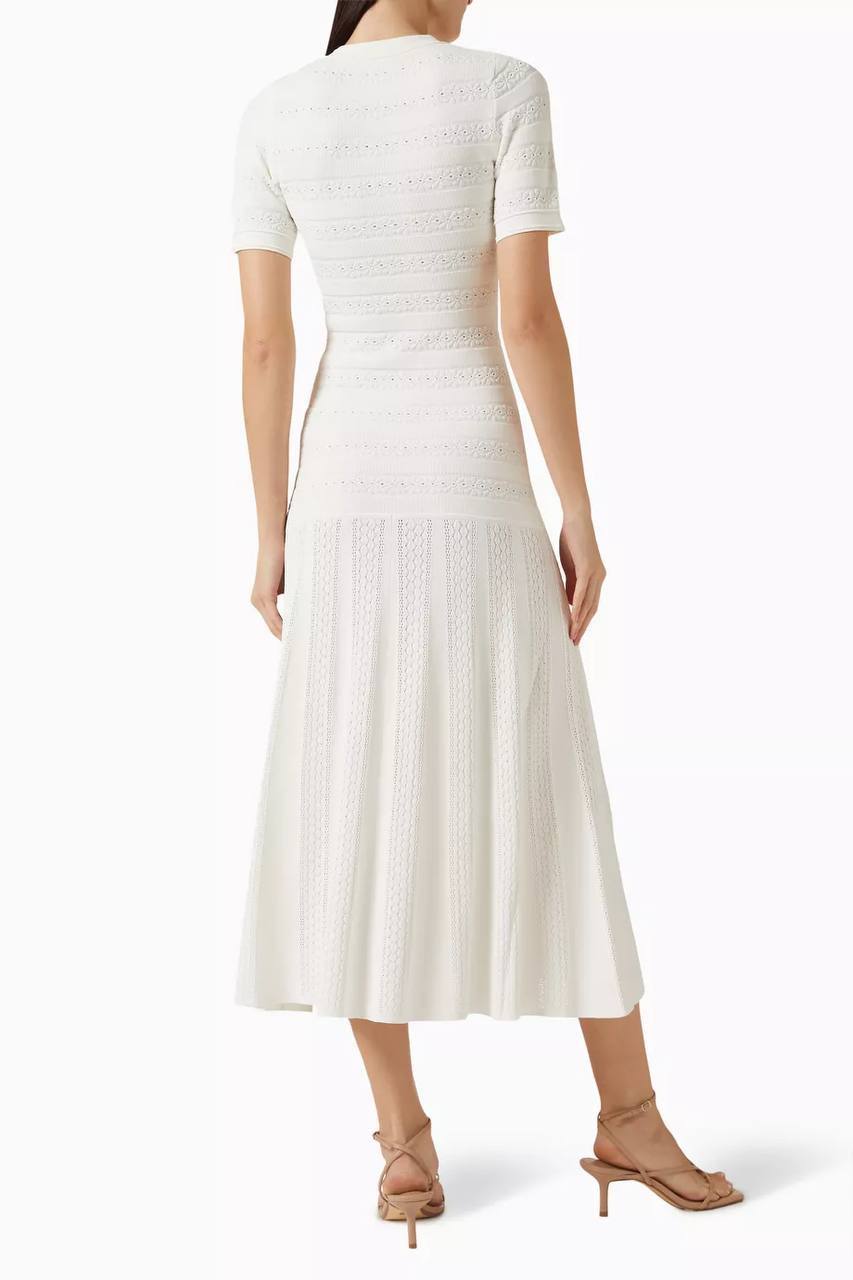 SD Milona White Short Sleeve Viscose-blend Knit Midi Dress