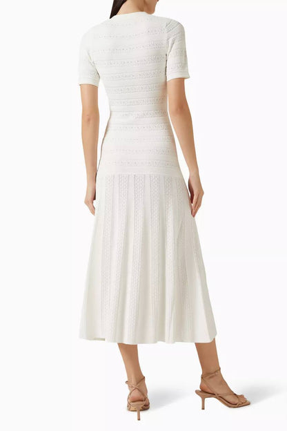 SD Milona White Short Sleeve Viscose-blend Knit Midi Dress