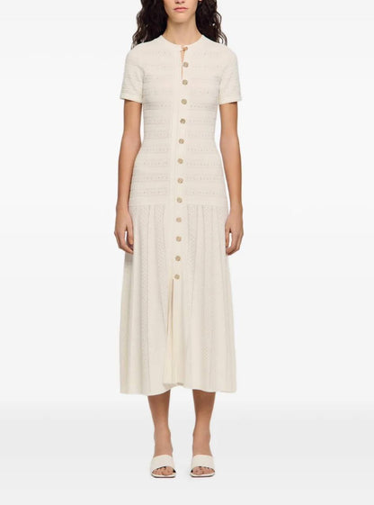 SD Milona White Short Sleeve Viscose-blend Knit Midi Dress