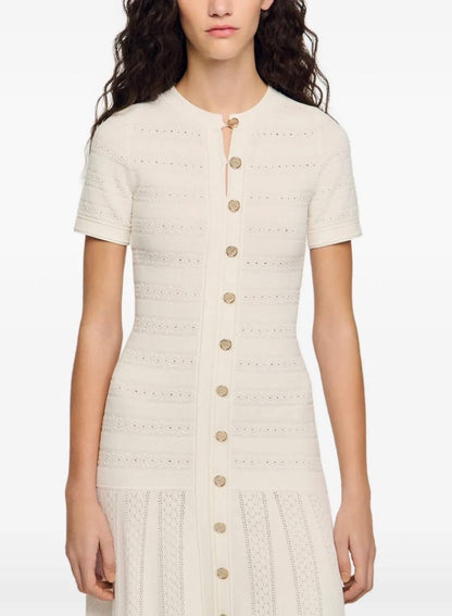 SD Milona White Short Sleeve Viscose-blend Knit Midi Dress