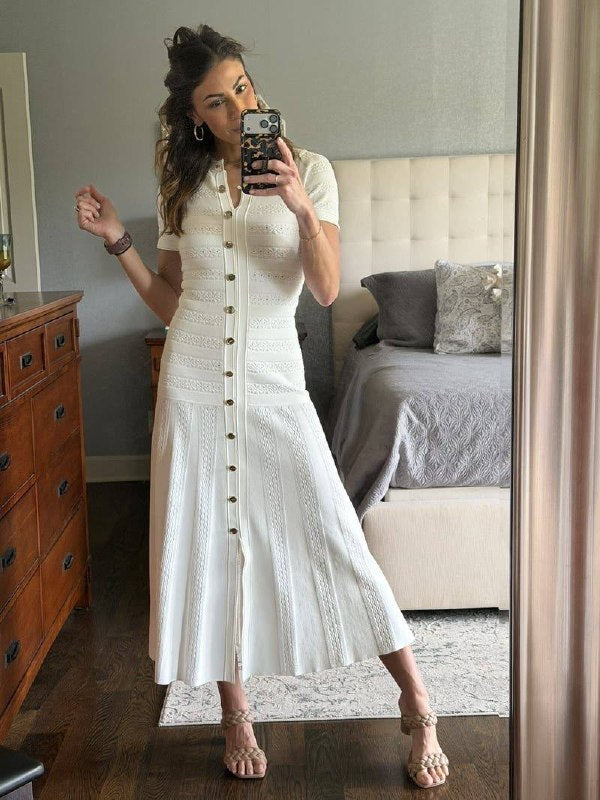 SD Milona White Short Sleeve Viscose-blend Knit Midi Dress
