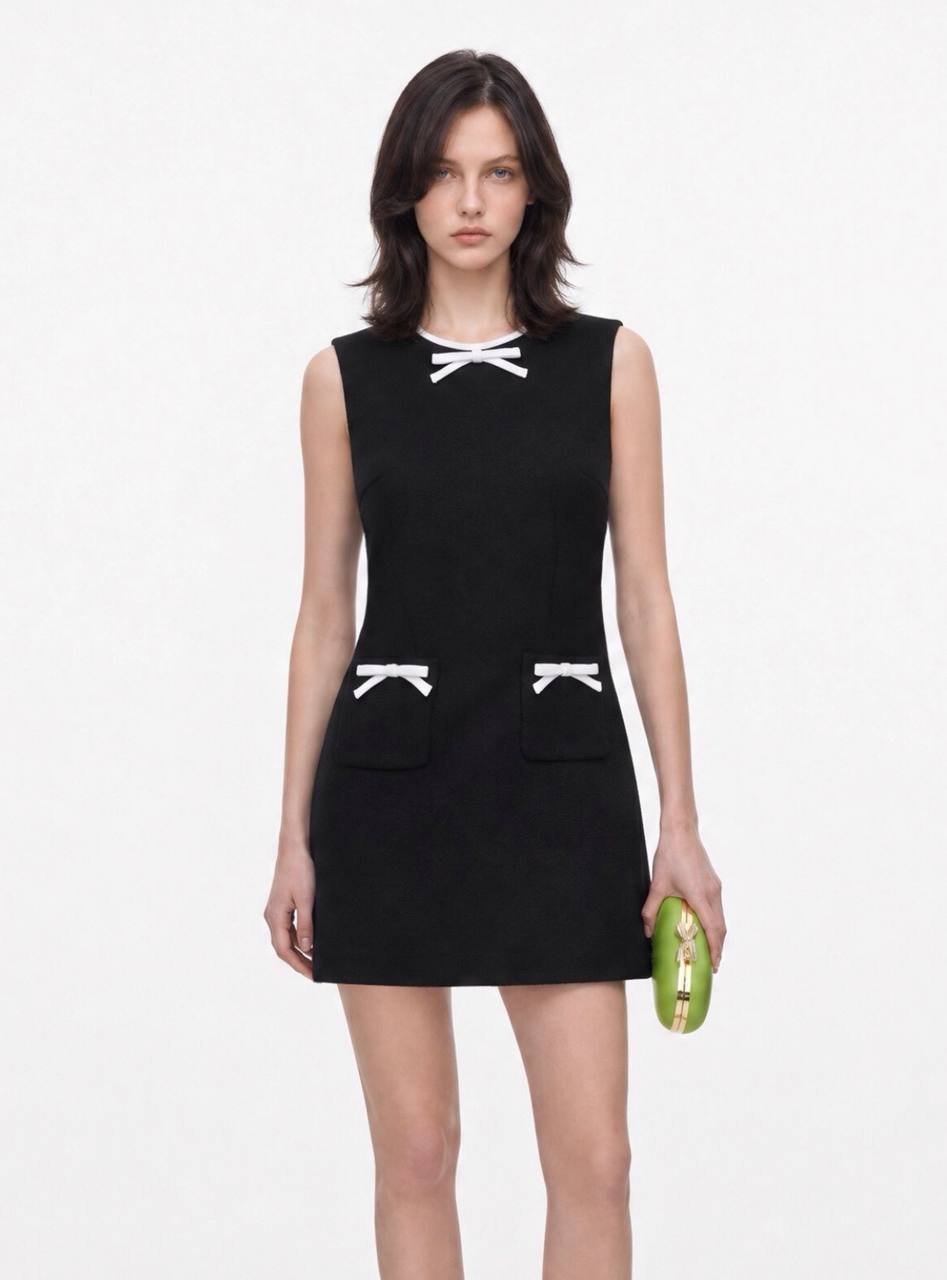 Sleeveless Bow Detail Mini Dress