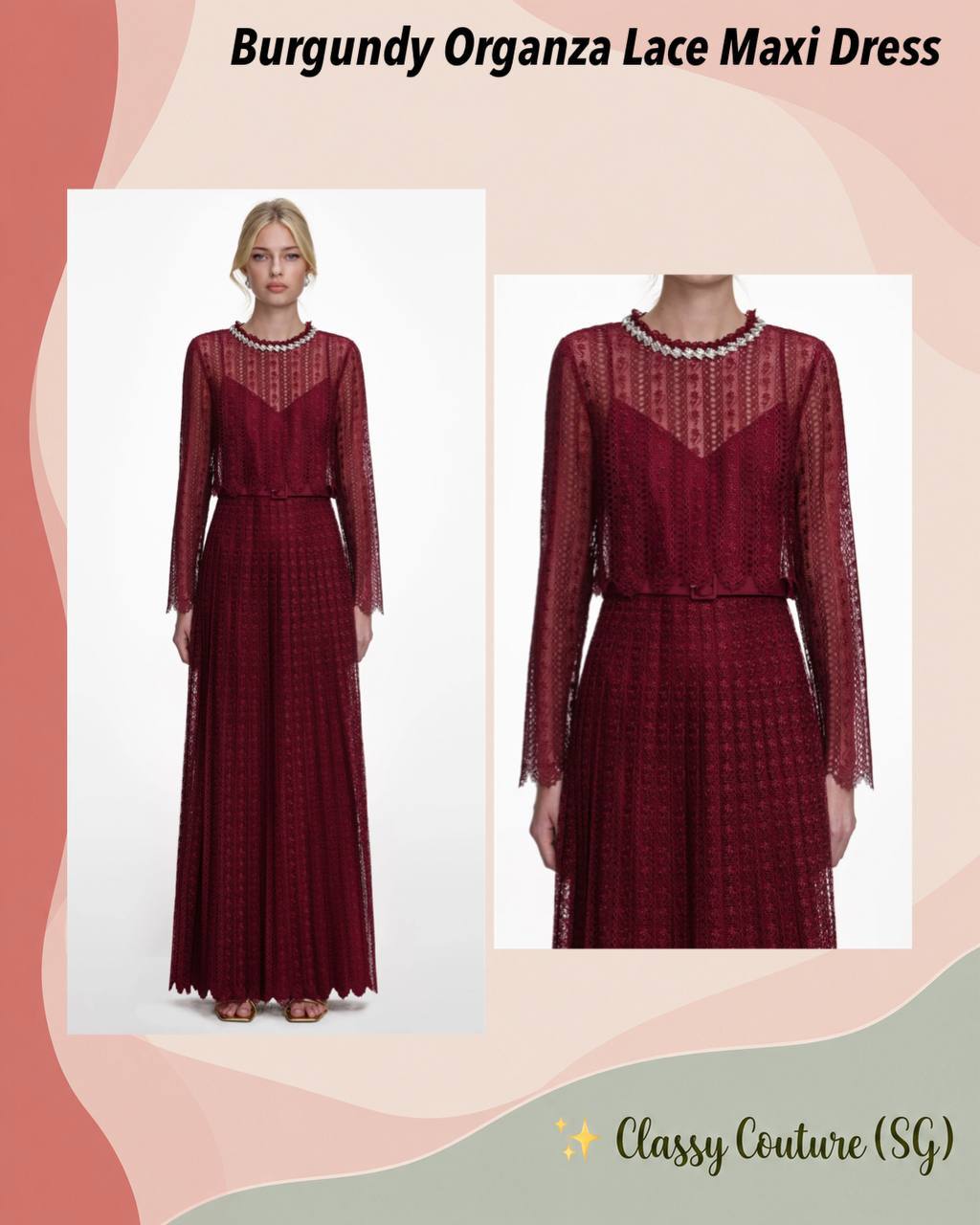 Burgundy Organiza Lace Maxi Dress