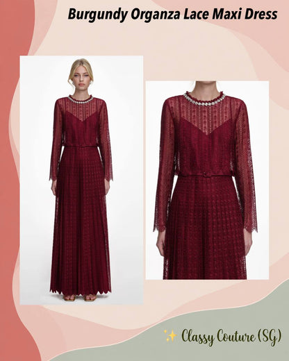 Burgundy Organiza Lace Maxi Dress