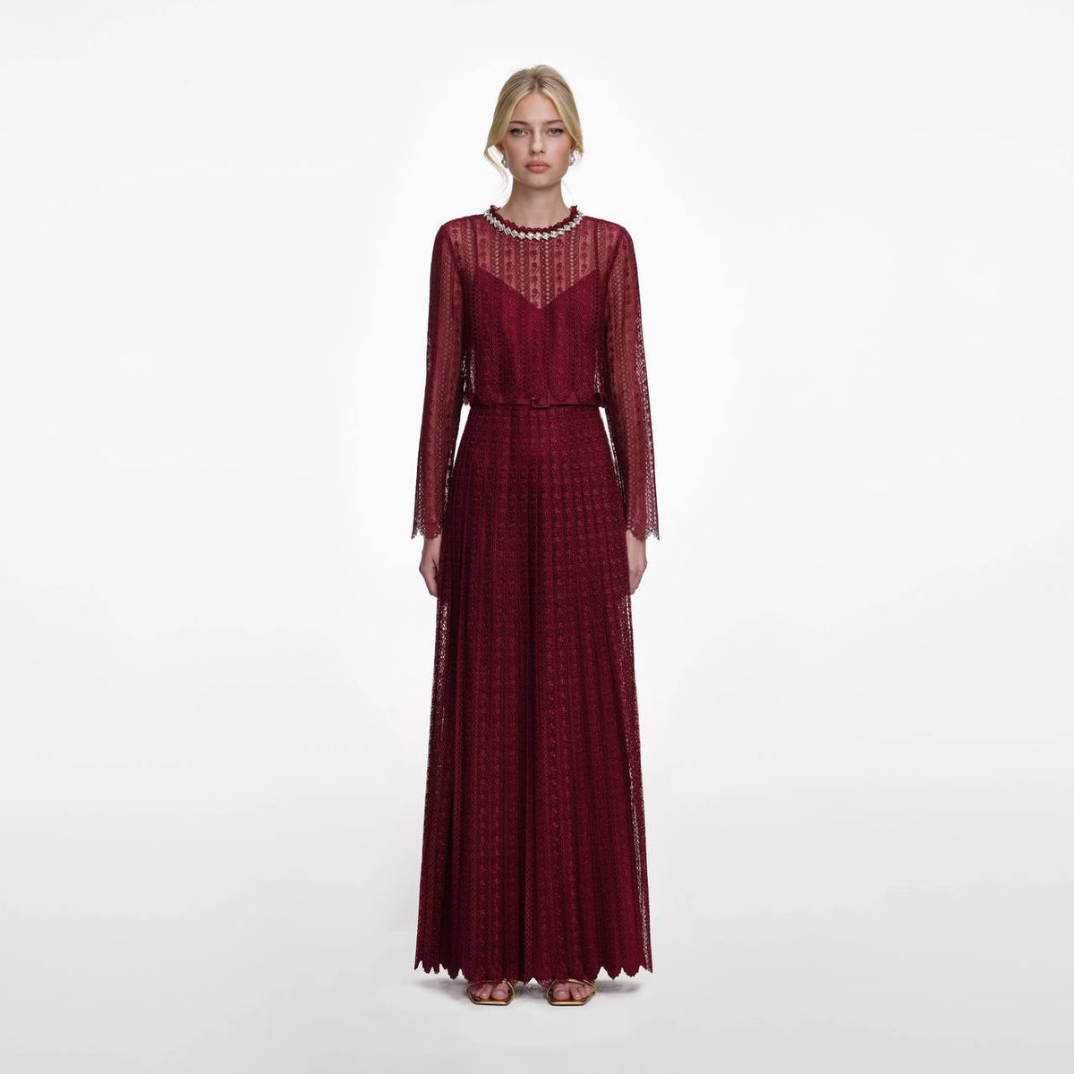 Burgundy Organiza Lace Maxi Dress
