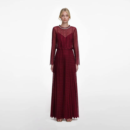 Burgundy Organiza Lace Maxi Dress