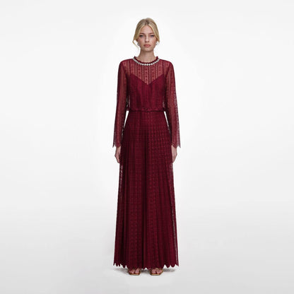 Burgundy Organiza Lace Maxi Dress