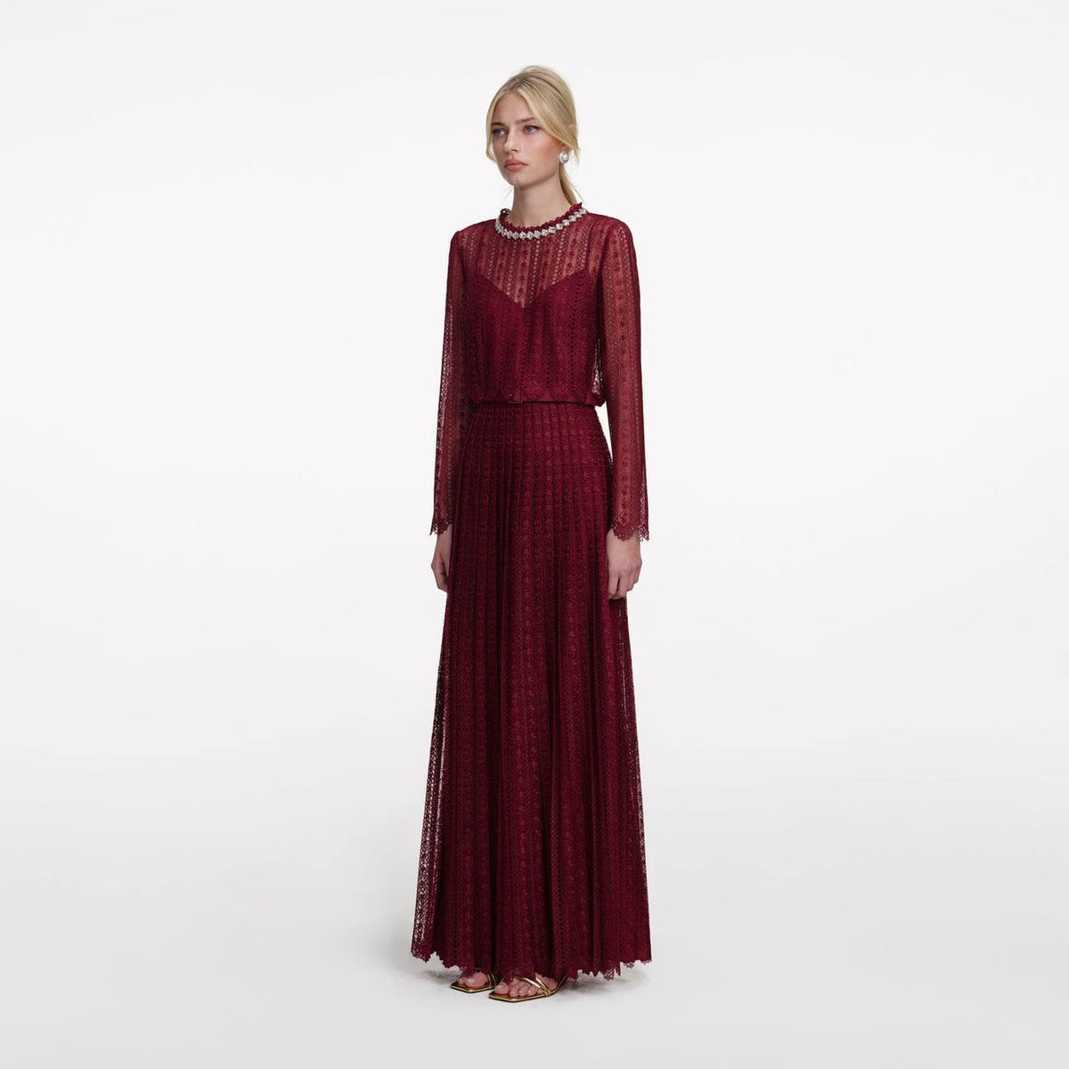 Burgundy Organiza Lace Maxi Dress