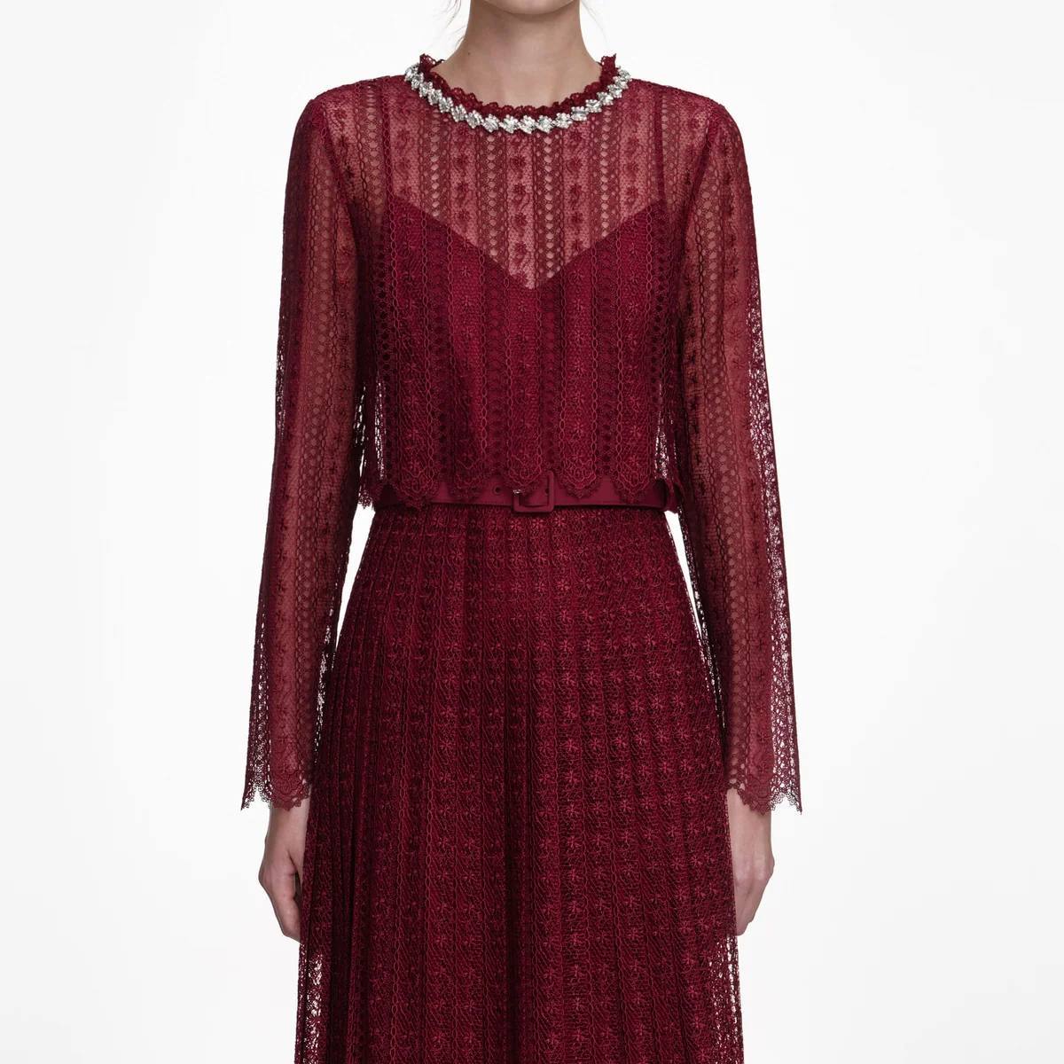Burgundy Organiza Lace Maxi Dress