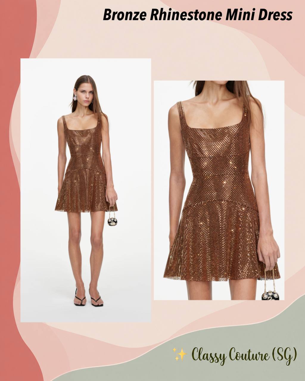 Bronze Rhinestone Mini Dress
