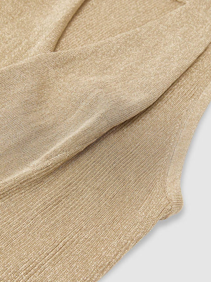 Gold Edie Metallic-Knit Cowl-Neck Sleeveless Top
