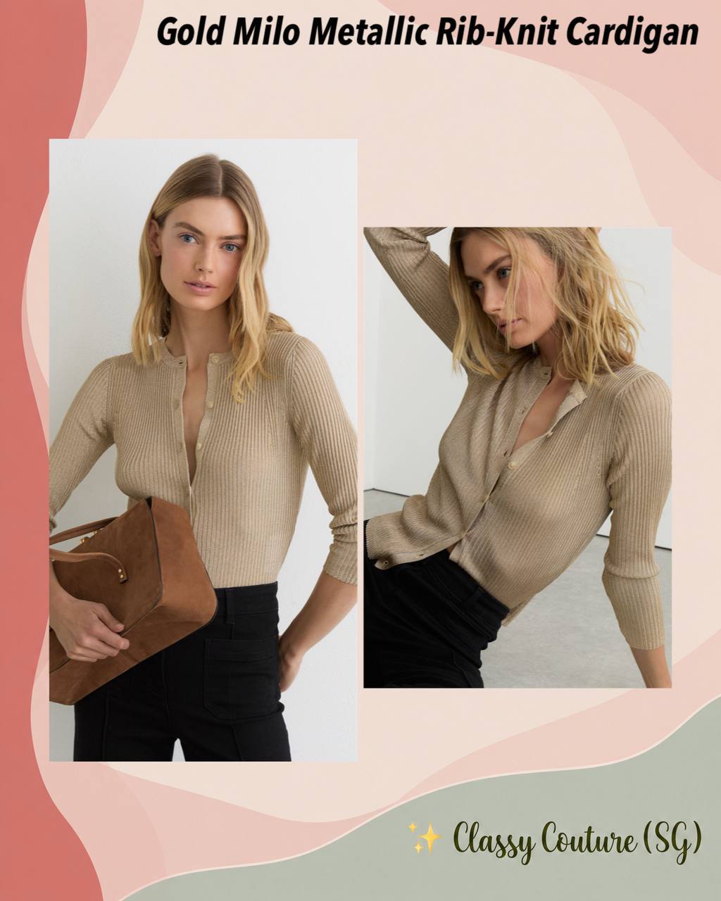 Gold Milo Metallic Rib-Knit Cardigan