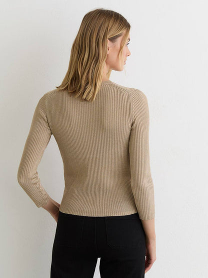 Gold Milo Metallic Rib-Knit Cardigan