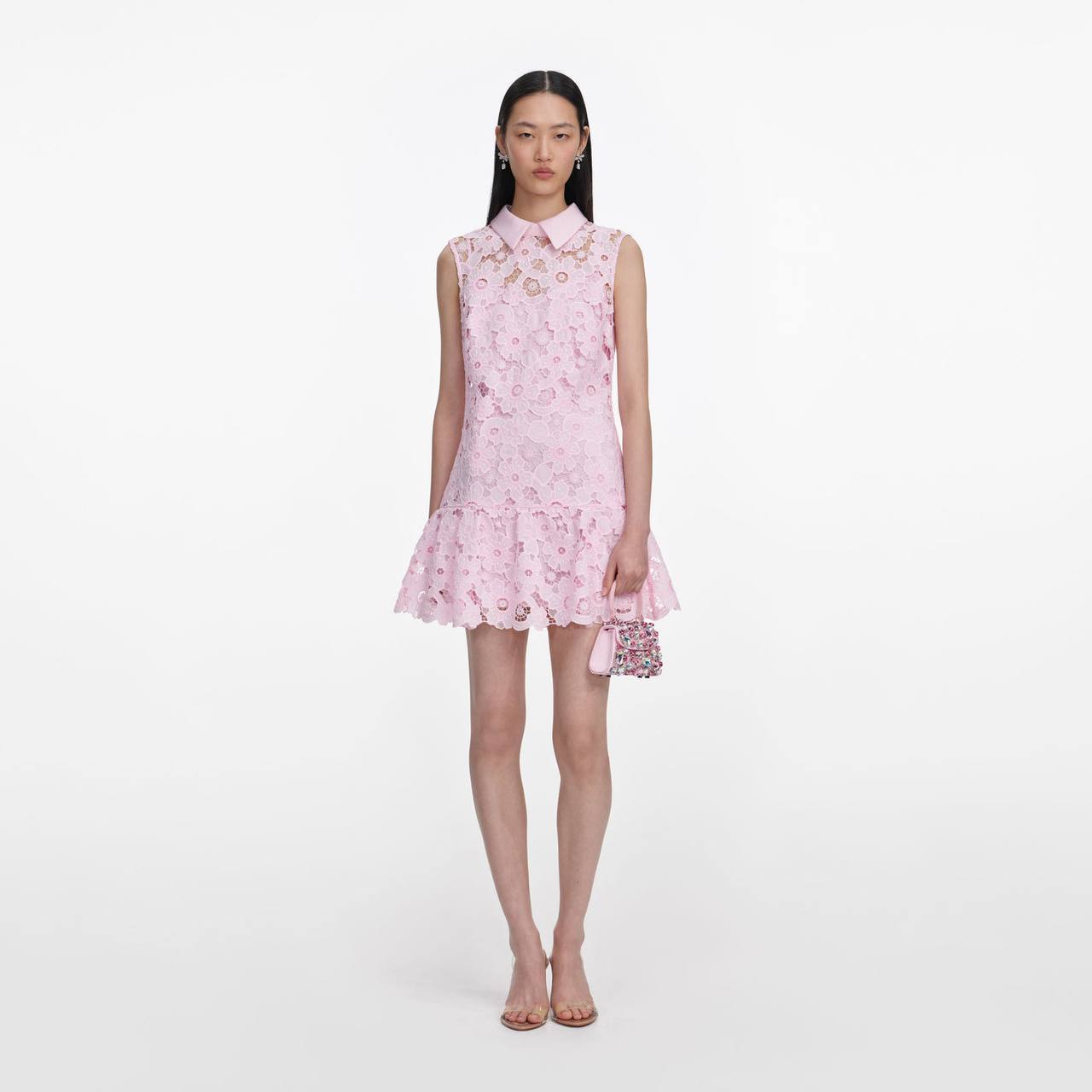 SP Pink Lace Collared Mini Dress