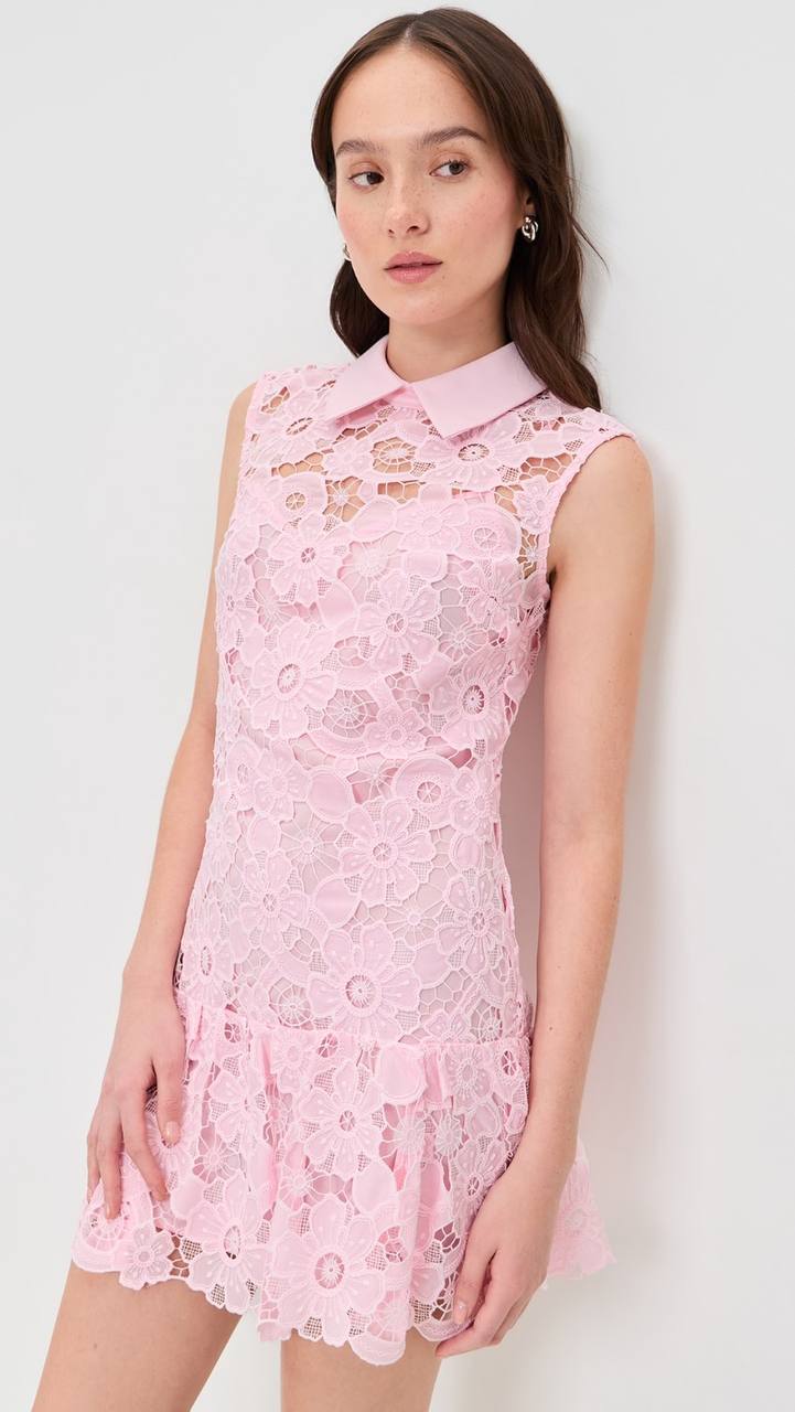 SP Pink Lace Collared Mini Dress