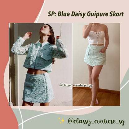 SP Mint Blue Daisy Guipure Skort | mini skirt shorts