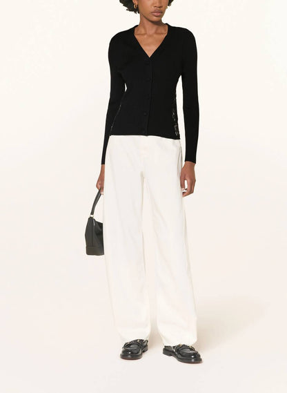 SD Black Cardigan With Lace Panel