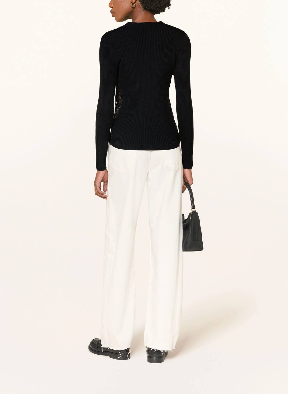 SD Black Cardigan With Lace Panel