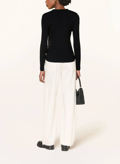 SD Black Cardigan With Lace Panel