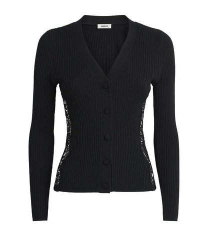 SD Black Cardigan With Lace Panel