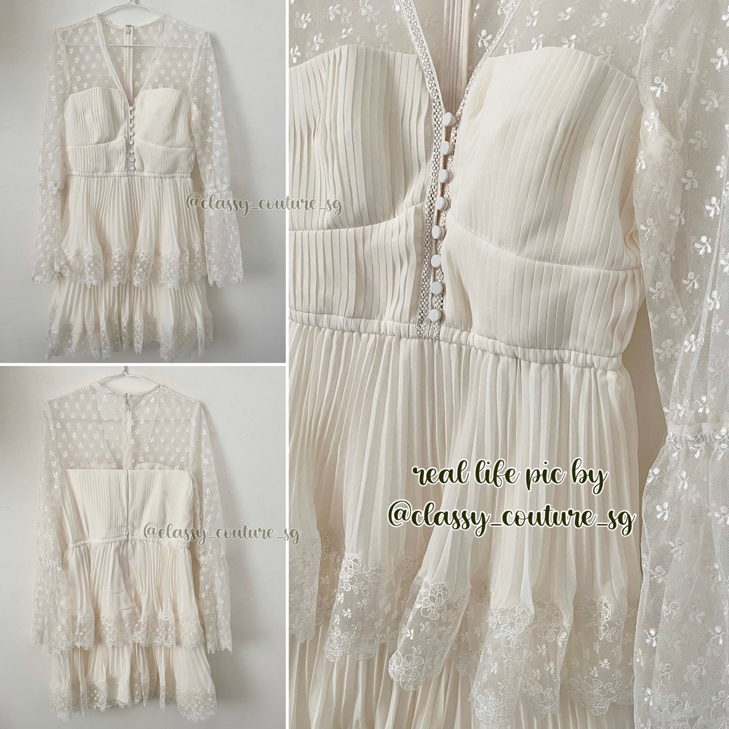 SP Cream Chiffon Lace Tiered Mini Dress