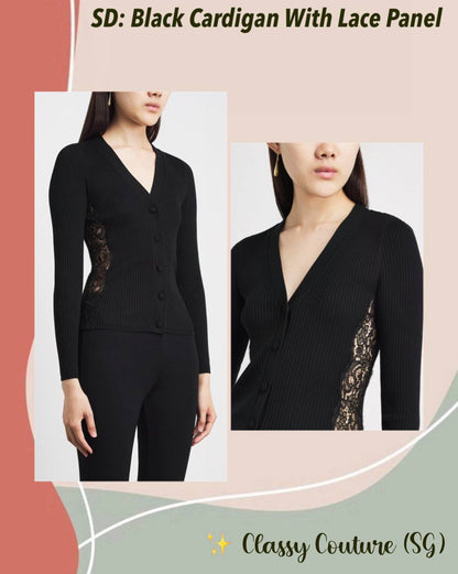 SD Black Cardigan With Lace Panel