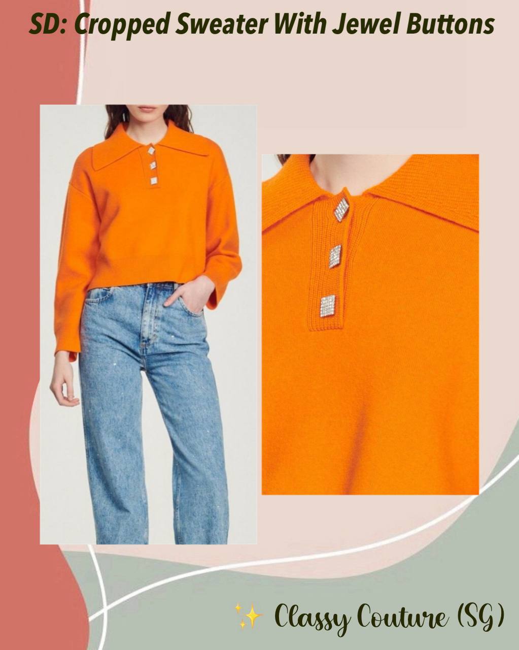 SD Cropped Sweater With Jewel Buttons