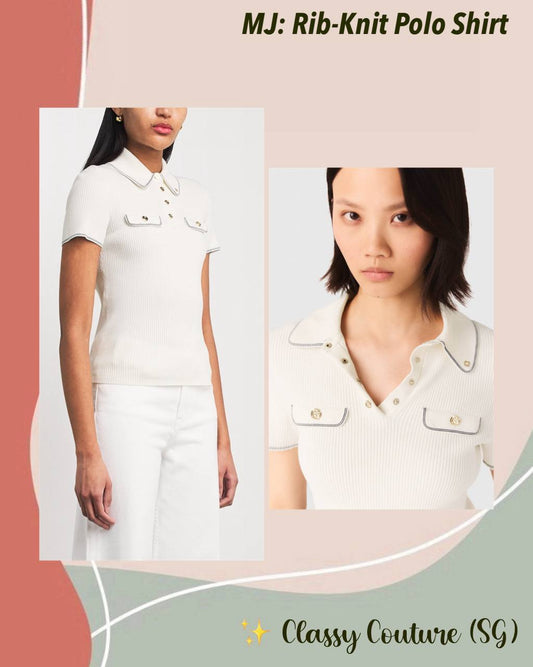 MJ Cream Contrast Viscose-blend Rib-Knit Polo Shirt