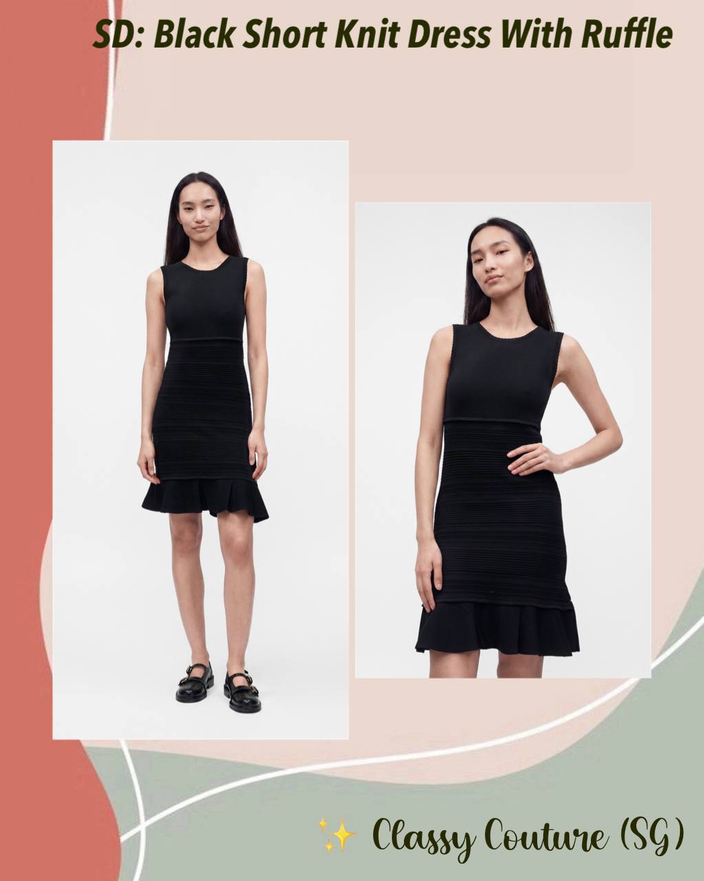 SD Black Short Knit Dress With Ruffle