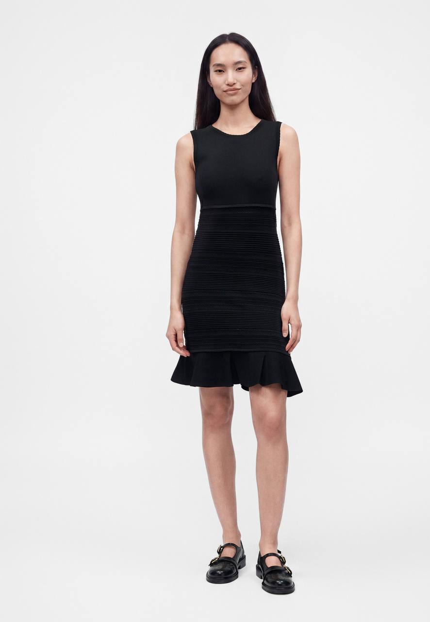 SD Black Short Knit Dress With Ruffle
