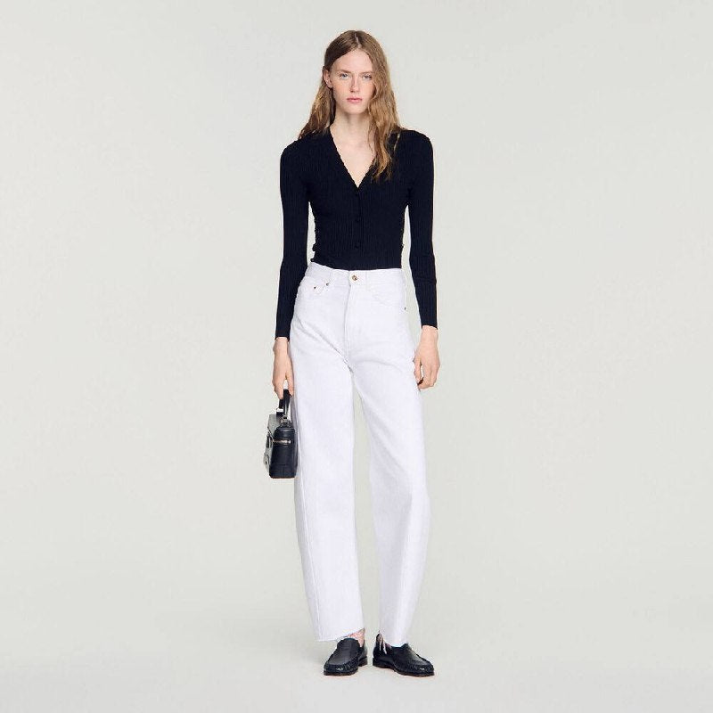 SD Black Cardigan With Lace Panel