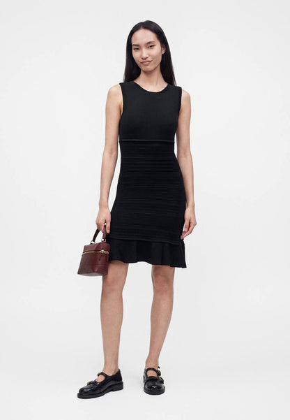 SD Black Short Knit Dress With Ruffle