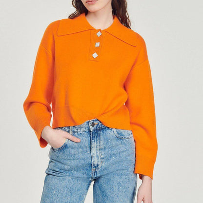 SD Cropped Sweater With Jewel Buttons