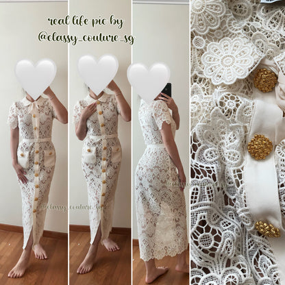 SP Cream Floral Guipure Midi Dress