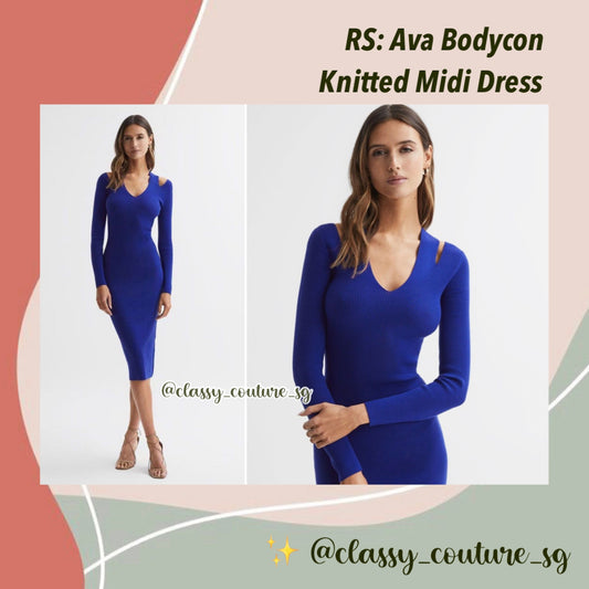 RS Ava Bodycon Knitted Midi Dress in Blue