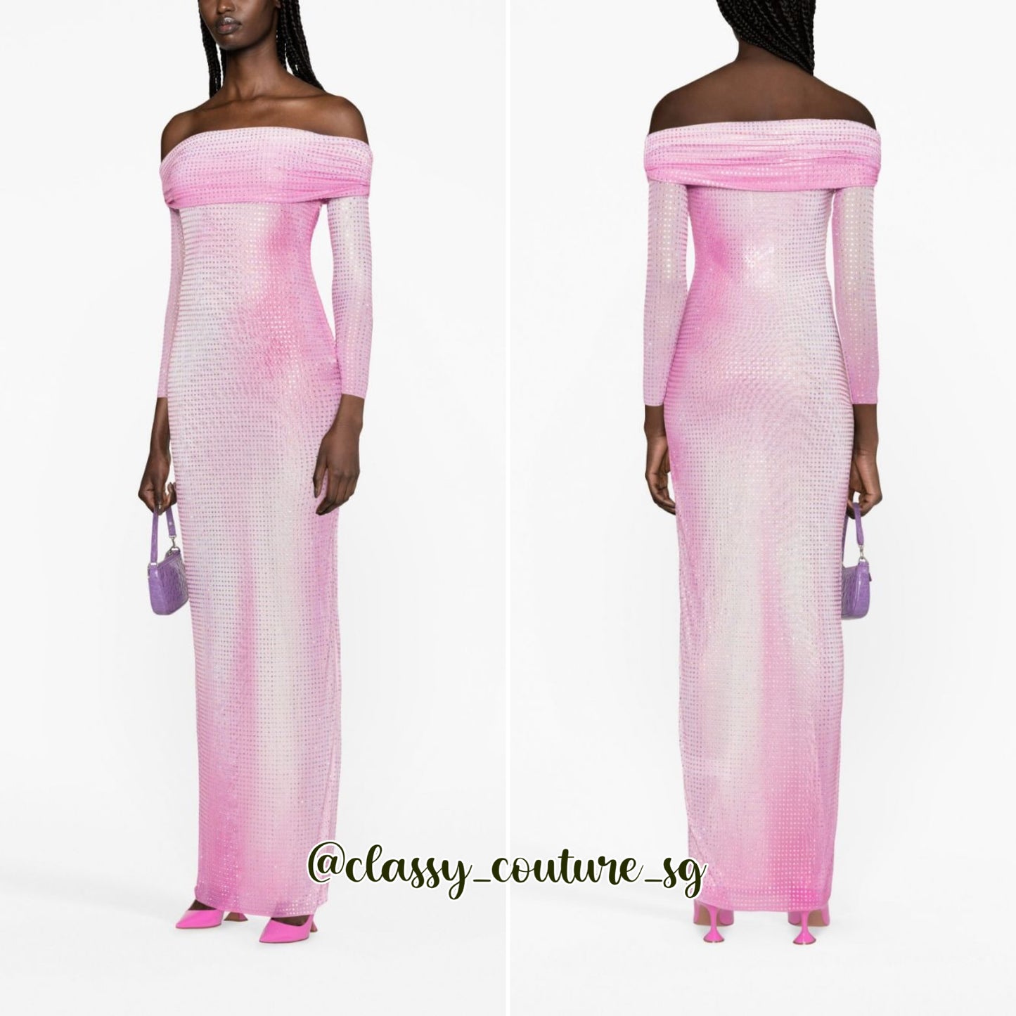 SP Pink Contour Print Mini | Maxi Dress | off shoulder rhinestone