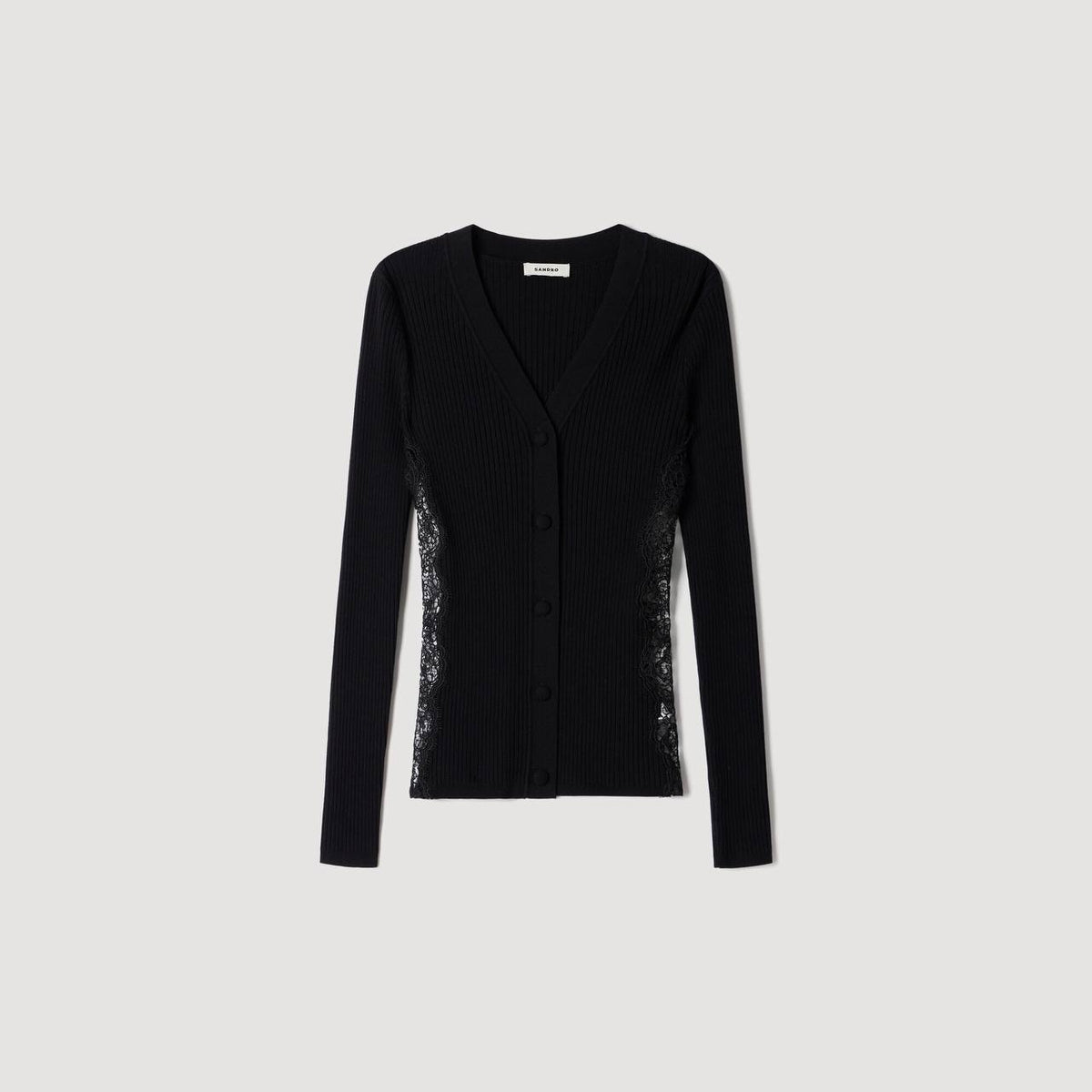 SD Black Cardigan With Lace Panel