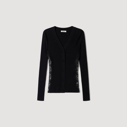 SD Black Cardigan With Lace Panel