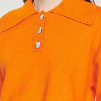 SD Cropped Sweater With Jewel Buttons