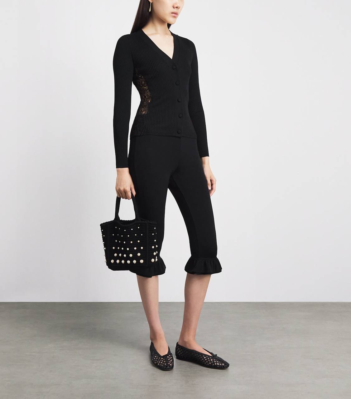 SD Black Cardigan With Lace Panel