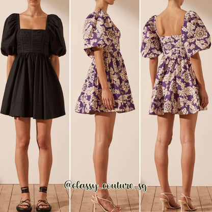 SJ Short Sleeve Ruched Panel Mini Dress | Black Mareva | Purple Verlaine