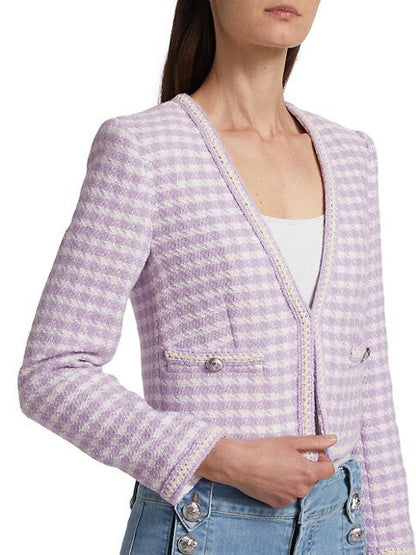 Der Lam Astrid V Neck Crop Jacket | Lavender-Ivory