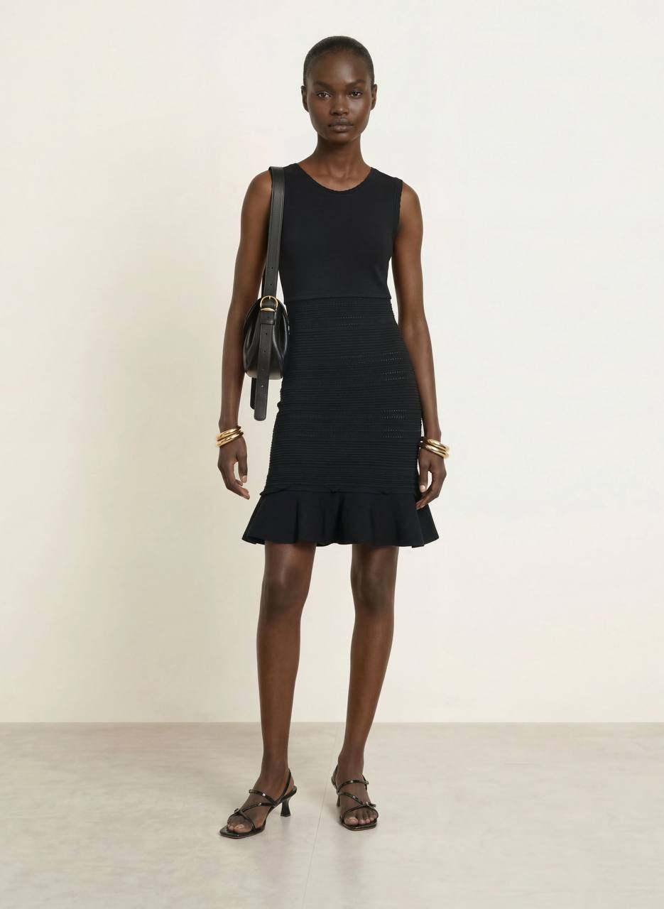 SD Black Short Knit Dress With Ruffle
