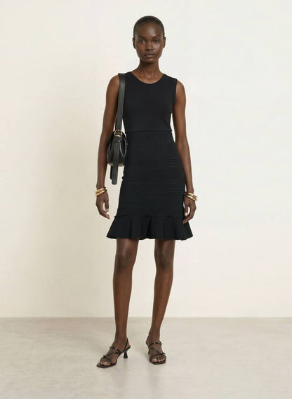 SD Black Short Knit Dress With Ruffle