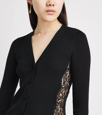 SD Black Cardigan With Lace Panel