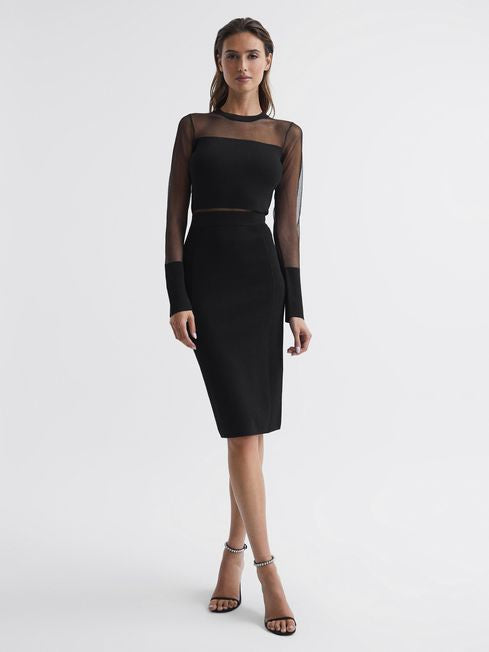 RS Black Lyla Knitted Sheer Sleeve Midi Dress