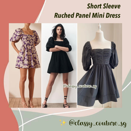 SJ Short Sleeve Ruched Panel Mini Dress | Black Mareva | Purple Verlaine