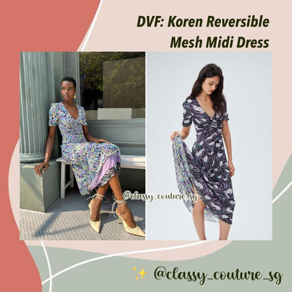 DVF Koren Reversible Mesh Midi Dress in Aqua Floral / Ocean Tide Orchid