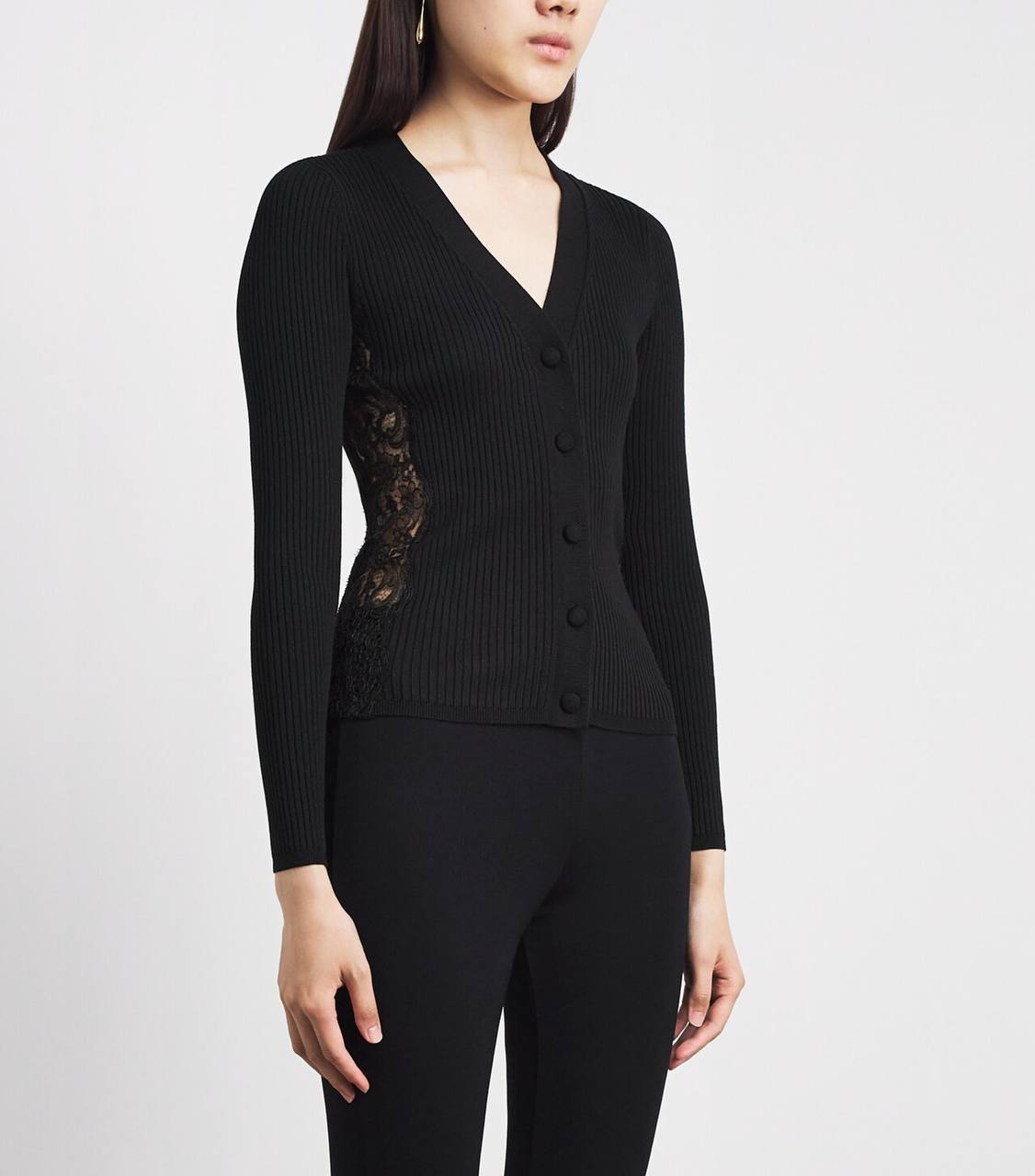 SD Black Cardigan With Lace Panel